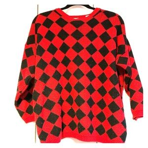 Vintage Red and Black Checkered Sweater